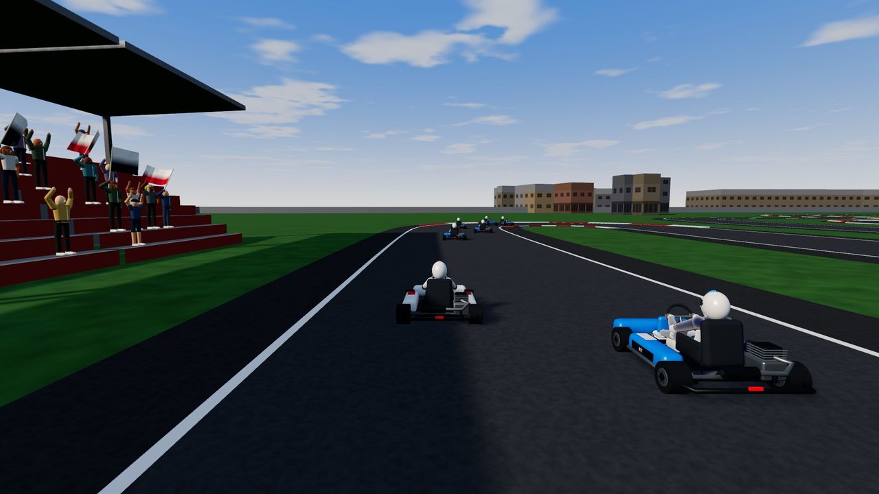 Wyścig gokartów w Gostyniu, kibice z flagami na trybunie